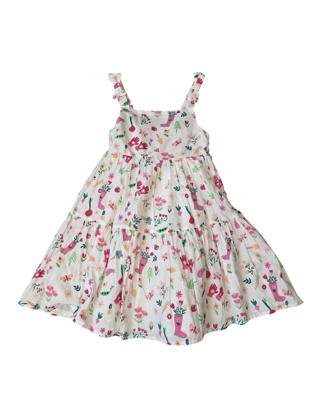Sigrid Olsen Dress Girls 6 White Floral Garden Sundress Ruffle Strap Lined Vacay